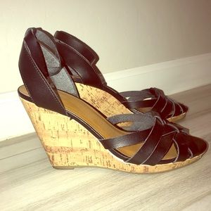 Sexy cork black sandal wedges